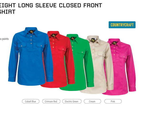 Ladies Lightweight Long Sleeve Closed Front Cotton Drill Shirt