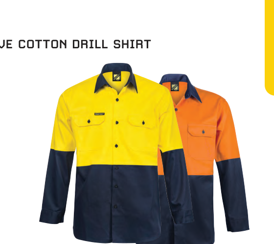 Hi Vis Two Tone Long Sleeve Cotton Drill Shirt